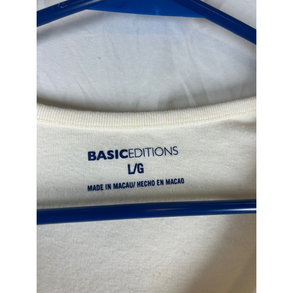 Basic Editions T-Shirt Women Large Cream Floral Embroidered Sequin V-Neck Tee - Picture 2 of 3